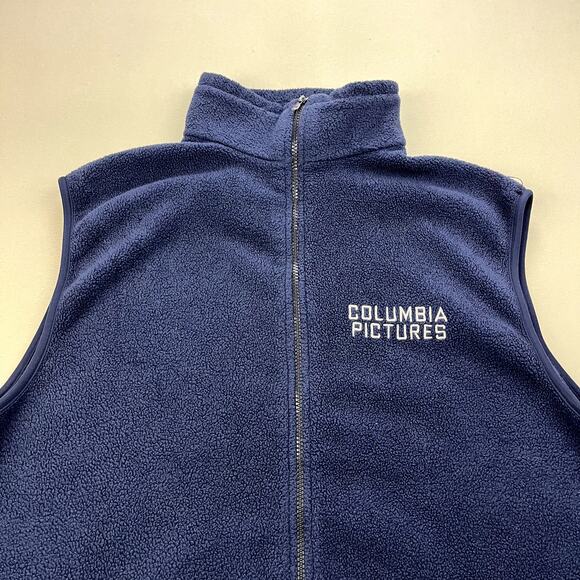 Vintage Columbia Pictures Vest Jacket Adult XL Navy Blue Fleece Movies Film 90s - Picture 2 of 10